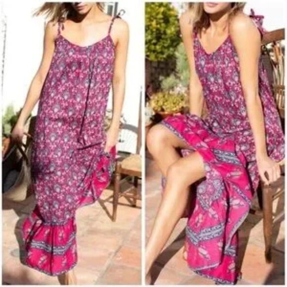 NWT - Emerson Fry India Collection Organic Cotton Pink Indigo Maxi Sundress XS/S - Picture 1 of 8